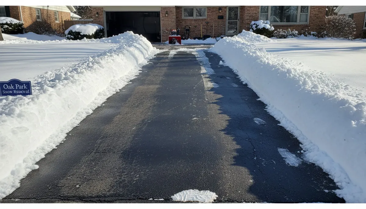 Cleared residential driveway after professional snow removal by Chop Chop Landscaping in Oak Park, IL