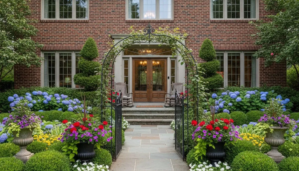 Front yard landscape design with flowers and shrubs enhancing curb appeal in Oak Park, IL