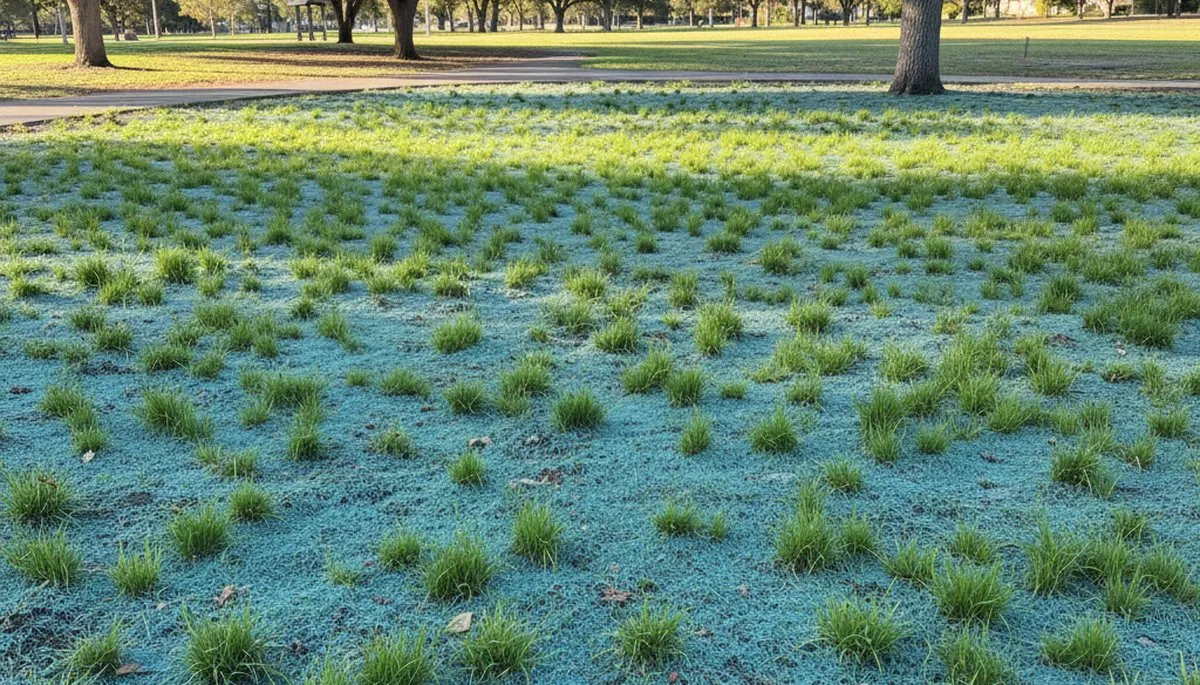 Hydroseeded grass seedlings establishing healthy new lawn in Oak Park, IL by Chop Chop Landscaping