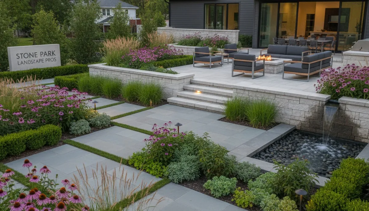 Landscaping team providing lawn care and garden maintenance in Oak Park, IL