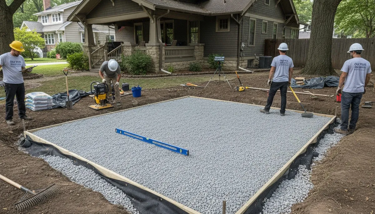 Professional shed foundation and base preparation by landscapers in Oak Park, IL