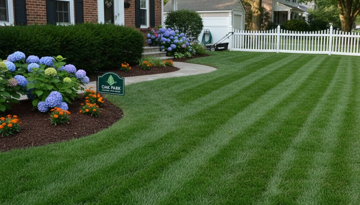 Lush residential lawn with clean edges after professional maintenance in Oak Park, IL